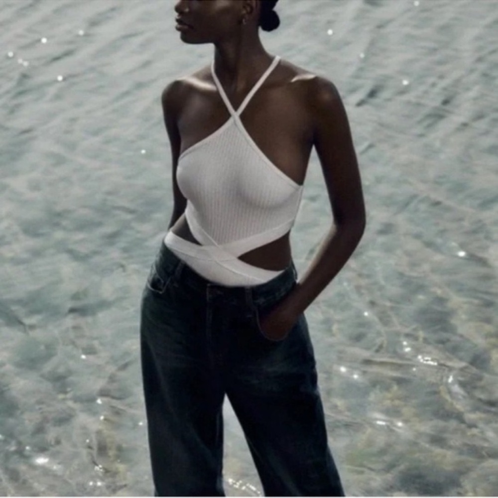 Zara White Cross-Front Bodysuit